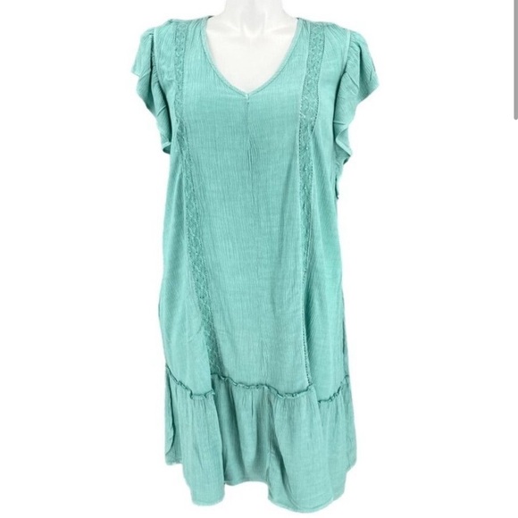 FRYE AND CO. Dresses & Skirts - FRYE AND CO. Teal Ruffle Sleeve Dress w/slip NWOT